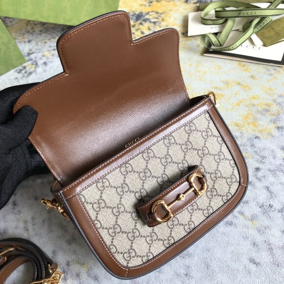 Gucci Horsebit 1955 GG Shoulder Bag Small Beige/Brown - Picture 8 of 9